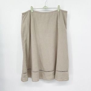 Talbots Linen A-line Midi Skirt Size 16‎ Taupe Lace Trim Side Zip Career